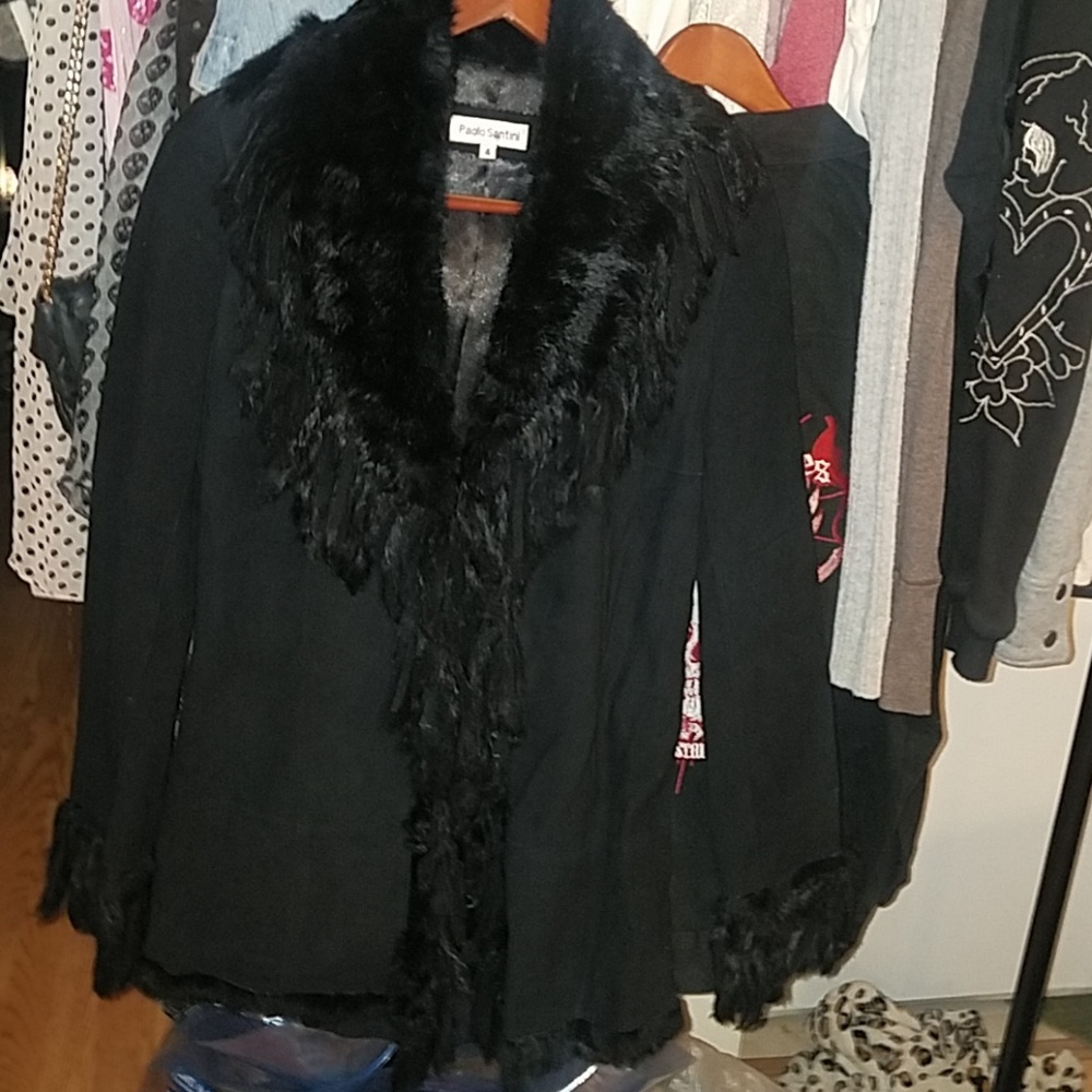 Paolo Santini black leather and fur jacket